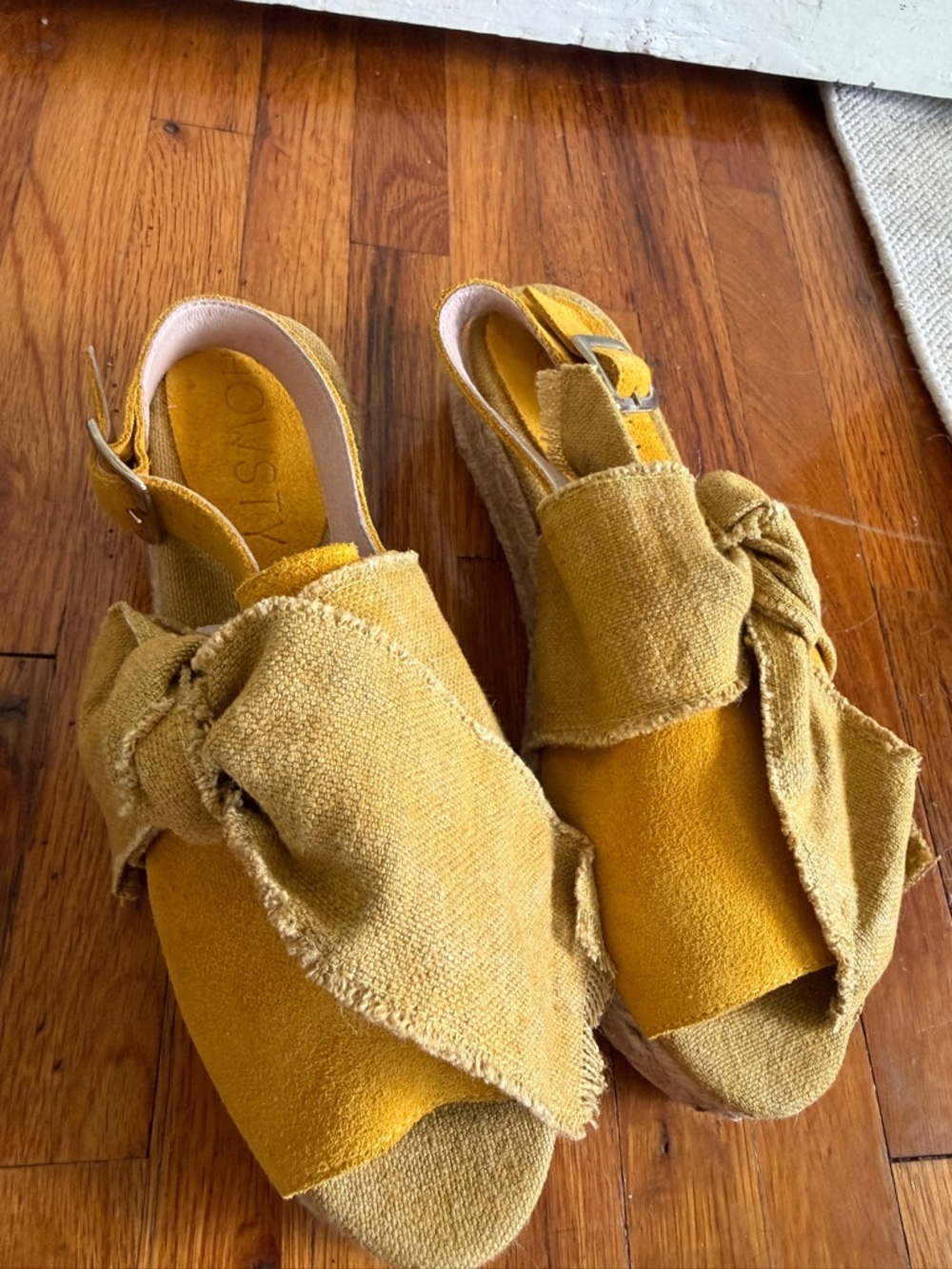 Anthropologie Howsty Yellow Knotted Fabric Open-Toe Slingback Sandals - Picture 2 of 6